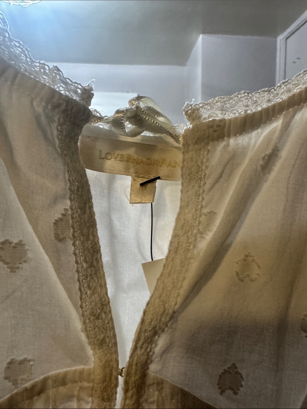 LoveShackFancy Cream Lace-Trim Chemise